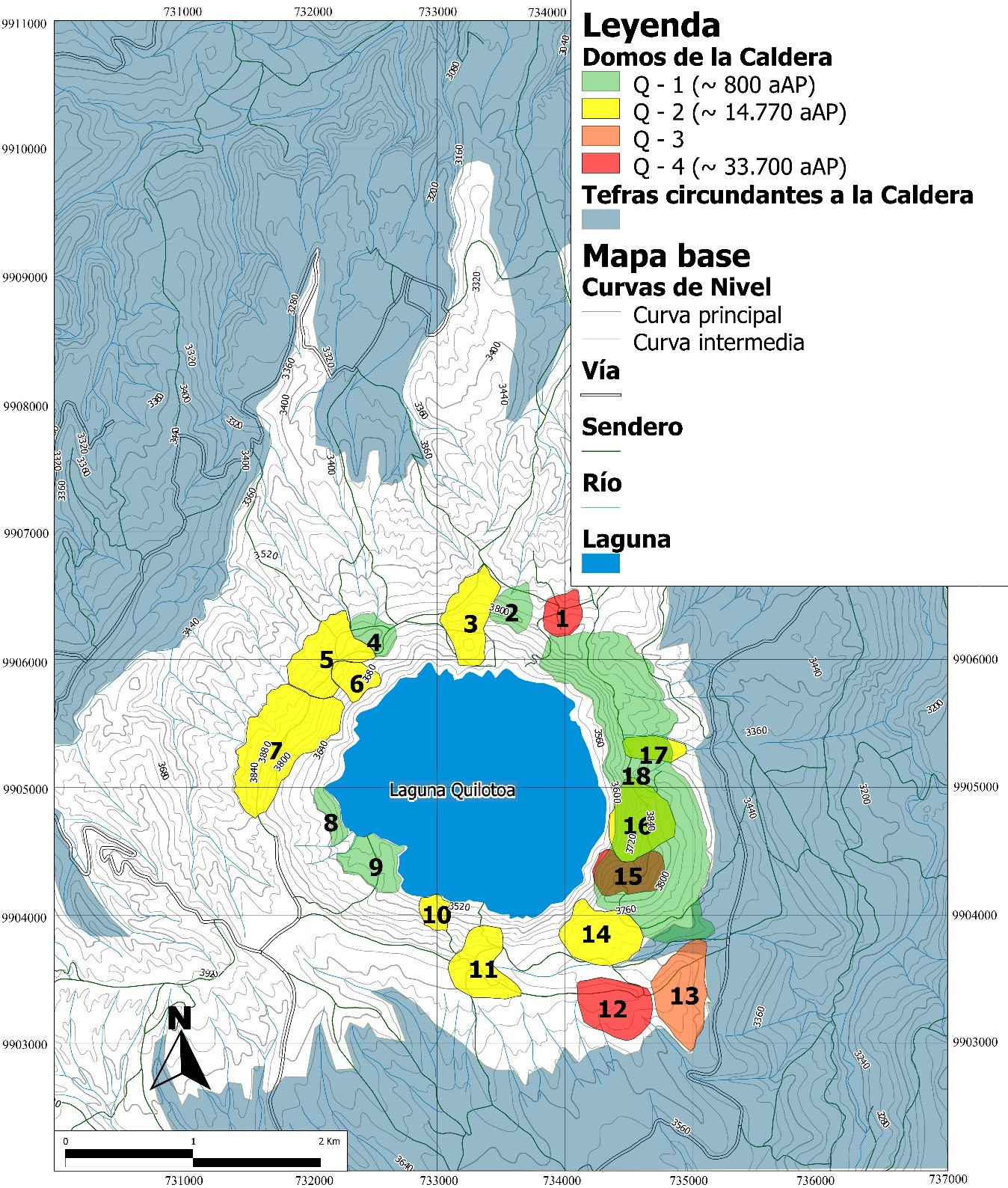 Los 18 domos del volcán Quilotoa y su correlación con la estratigrafía del volcán