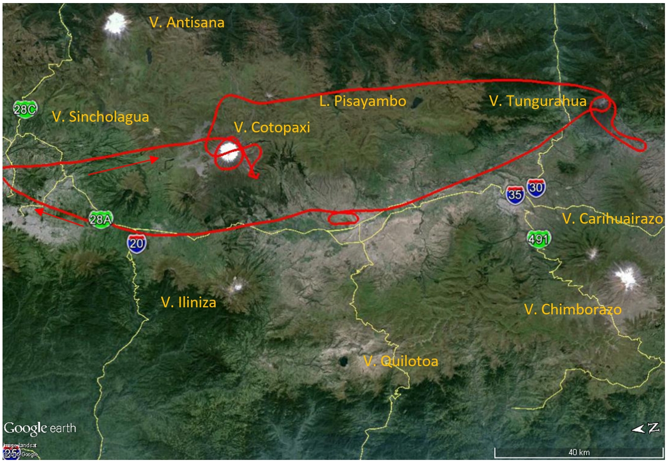 Resumen de las observaciones efectuadas durante el sobrevuelo a los volcanes Cotopaxi y Tungurahua del día 29 de septiembre de 2015