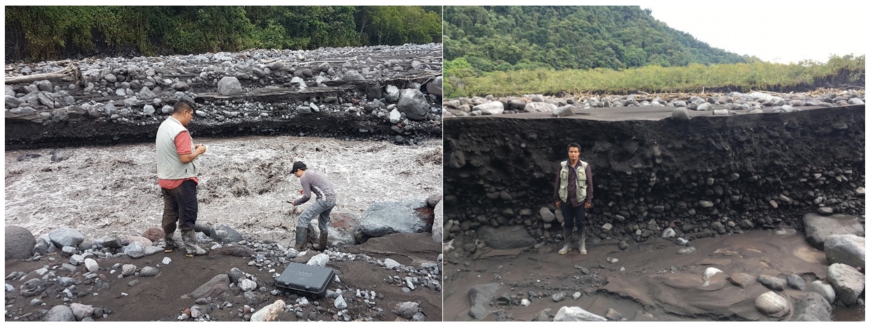 Personal del IG-EPN realizó una inspección de los depósitos volcánicos del volcán Sangay en el río Volcán (Morona Santiago)