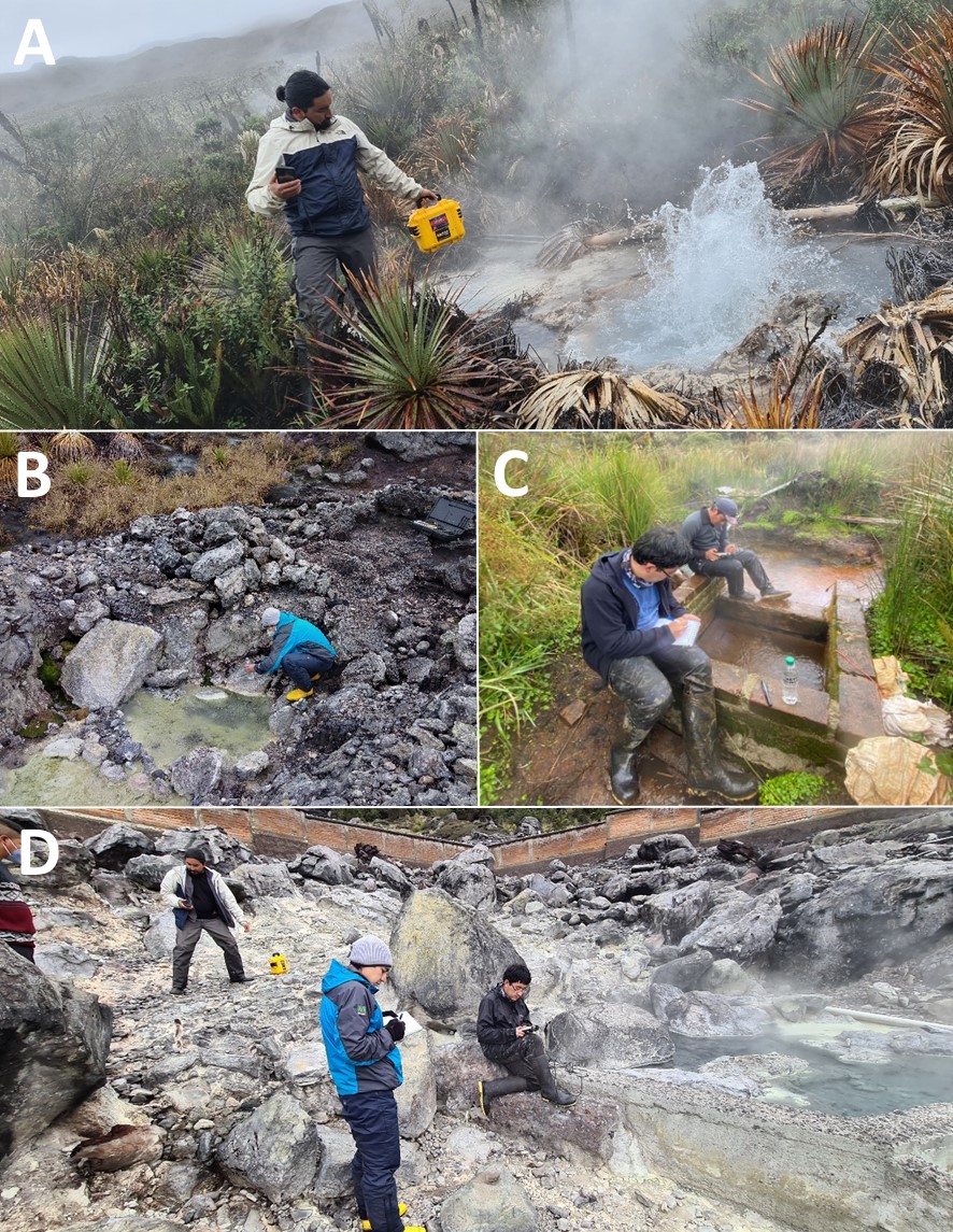 Trabajos de vigilancia en las fuentes termales y campos fumarólicos asociados al Complejo Volcánico Chiles - Cerro Negro, provincia de Carchi