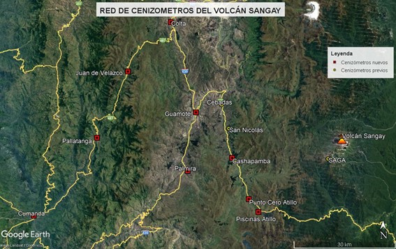 Instalación y mantenimiento de la red de cenizómetros en las comunidades localizadas al occidente del volcán Sangay, provincia de Chimborazo