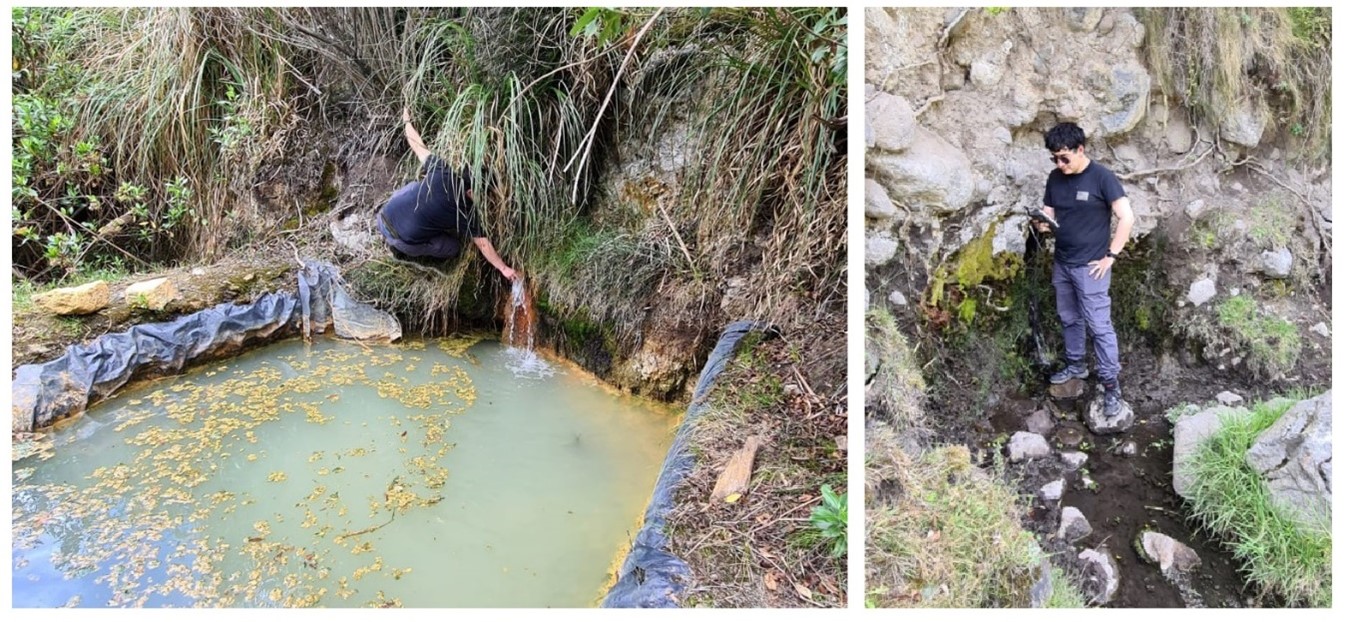 Medición de parámetros físico-químicos y muestreo de fuentes termales en el volcán Cayambe