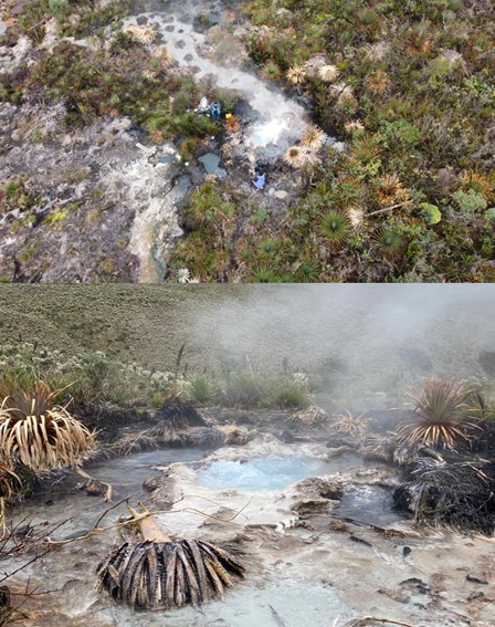 Trabajos de vigilancia en las fuentes termales y campos fumarólicos asociados al complejo volcánico Chiles - Cerro Negro, provincia de Carchi, Ecuador