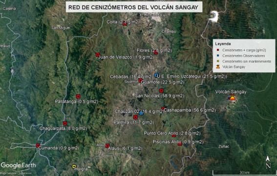 Mantenimiento de la red de cenizómetros del volcán Sangay y taller interactivo sobre peligros sísmicos y volcánicos en las comunidades de Pancún Ichubamba y Retén Ichubamba, cantón Guamote (provincia de Chimborazo)