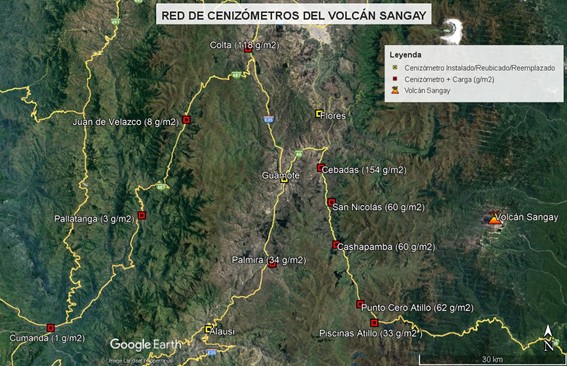 Mantenimiento de la red de cenizómetros del volcán Sangay y taller de capacitación sobre peligros sísmicos y volcánicos en la comunidad Chauzan San Alfonso, cantón Guamote
