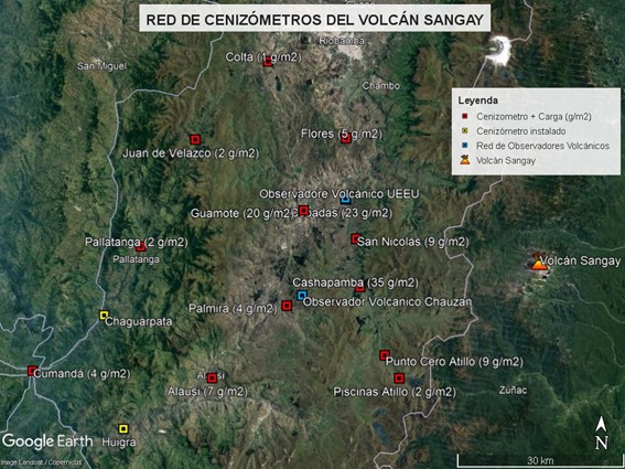 Mantenimiento de la red de cenizómetros del volcán Sangay y taller interactivo sobre peligros sísmicos y volcánicos en el centro parroquial de Cebadas, cantón Guamote (provincia de Chimborazo)