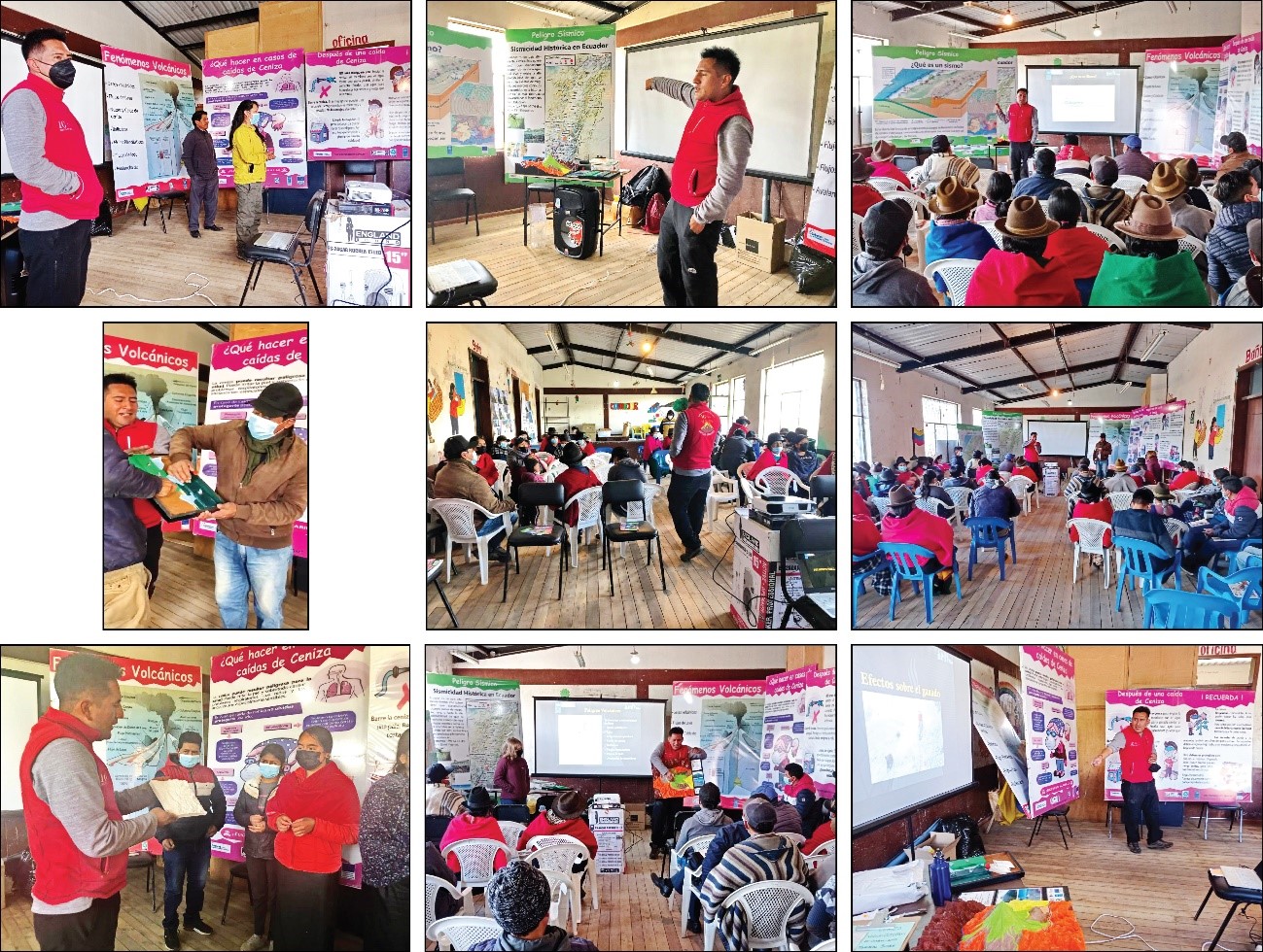 Taller interactivo sobre peligros sísmicos y volcánicos con la comunidad de Palmira Dávalos, cantón Guamote y mantenimiento de la red de cenizómetros del volcán Sangay