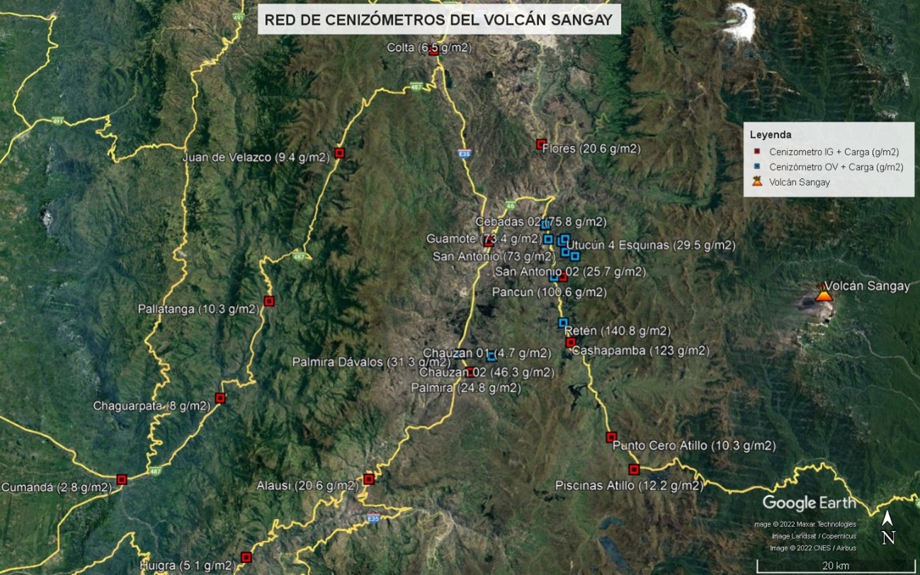 Recolección de ceniza y mantenimiento de la red de cenizómetros del volcán Sangay, provincia de Chimborazo