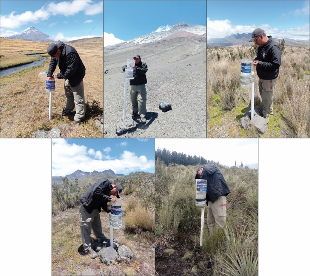 Recolección de ceniza y mantenimiento de la red de cenizómetros del volcán Cotopaxi