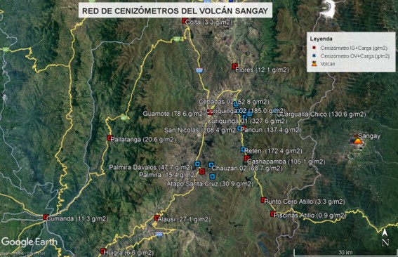 Recolección de Ceniza y Mantenimiento de la Red de Cenizómetros del volcán Sangay, provincia de Chimborazo