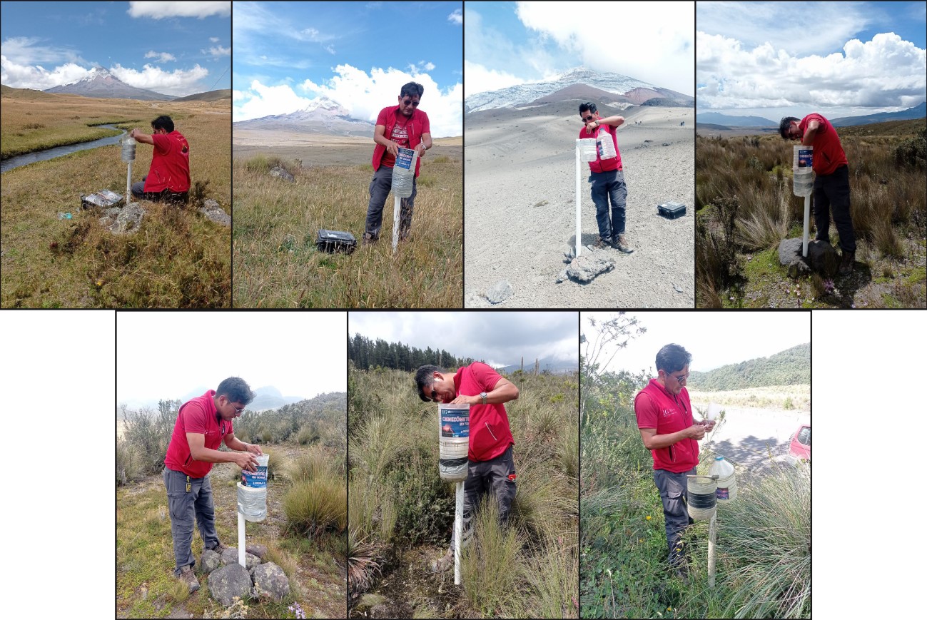 Recolección de ceniza y mantenimiento de la red de cenizómetros del volcán Cotopaxi
