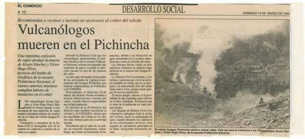 30 años del fallecimiento de dos técnicos del IG-EPN en el Cráter del Guagua Pichincha: Los peligros de ingresar a un Cráter Volcánico Activo