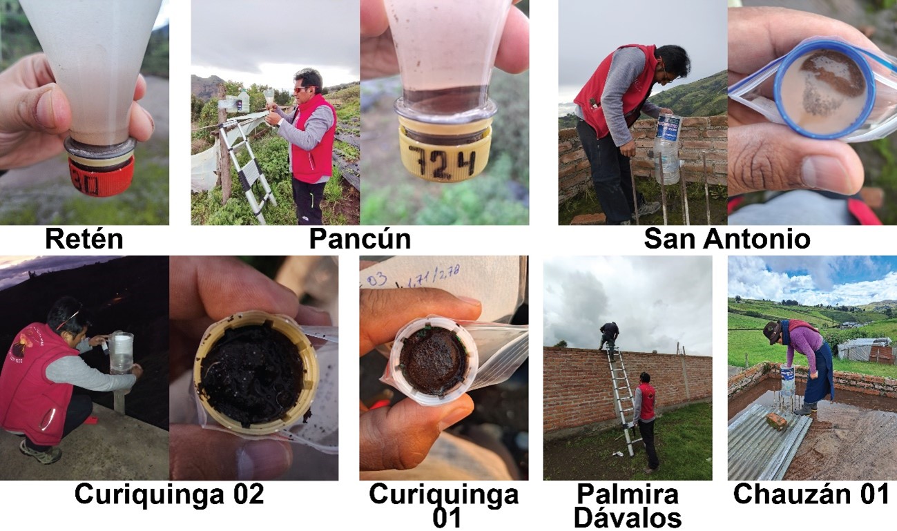 Recolección de ceniza y mantenimiento de la red de cenizómetros del volcán Sangay