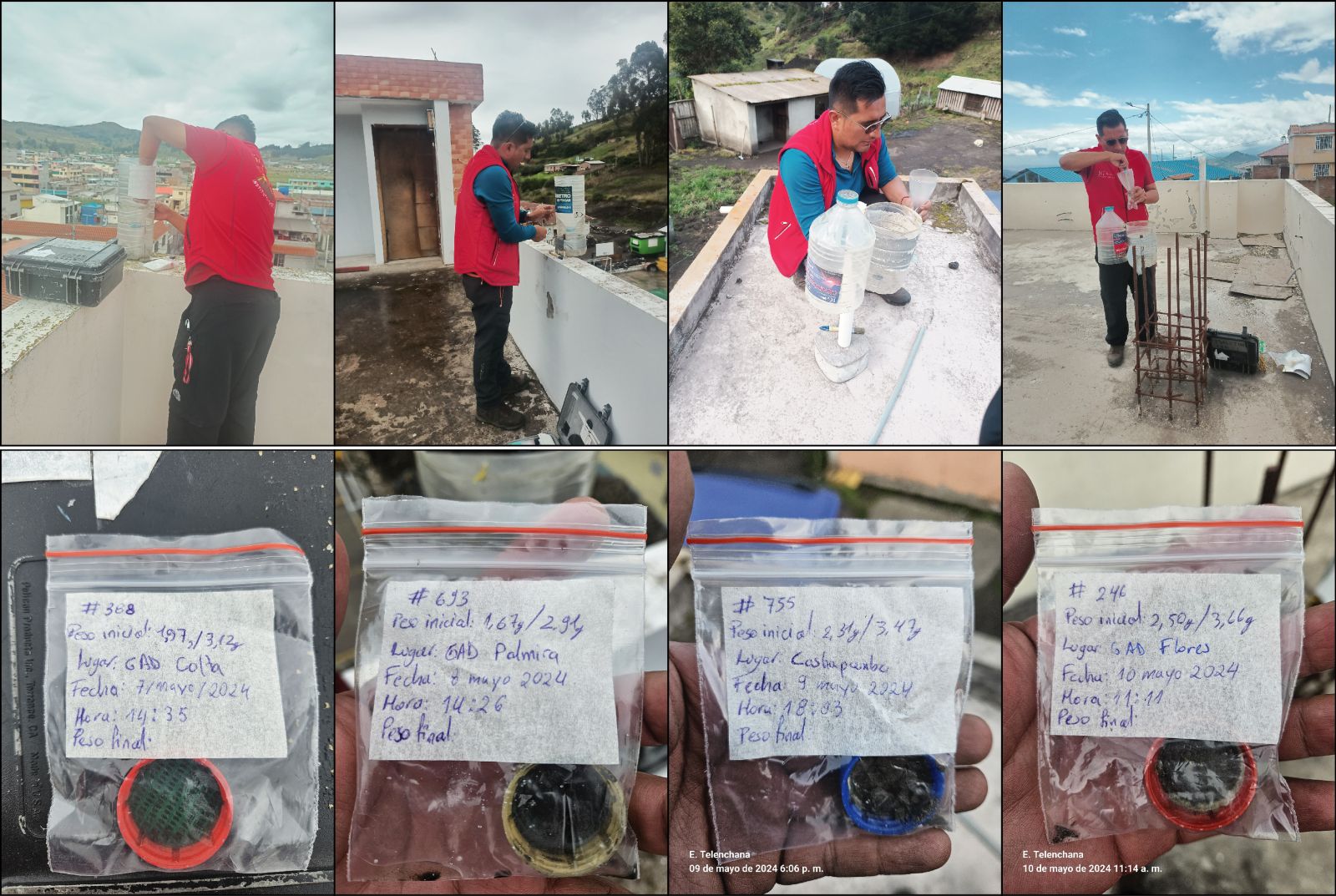 Recolección de ceniza y mantenimiento de la red de cenizómetros del volcán Sangay, provincia de Chimborazo