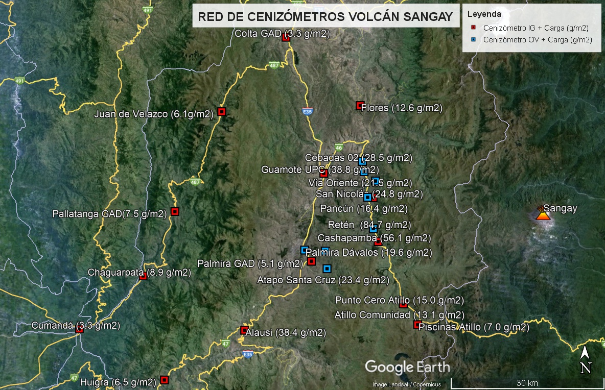 Recolección de ceniza y mantenimiento de la red de cenizómetros del volcán Sangay, provincia de Chimborazo