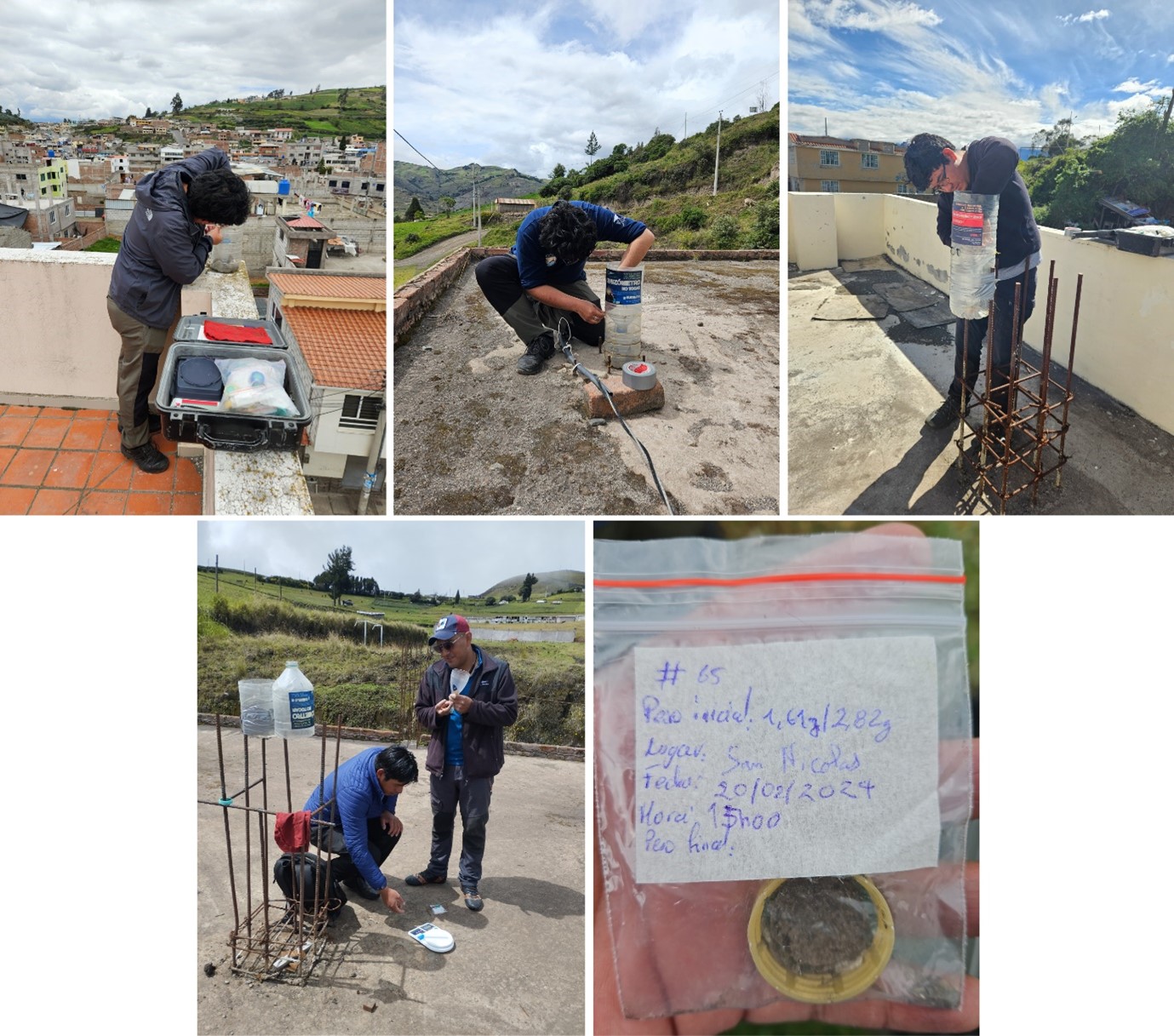 Recolección de ceniza y mantenimiento de la red de cenizómetros del volcán Sangay, en la provincia de Chimborazo