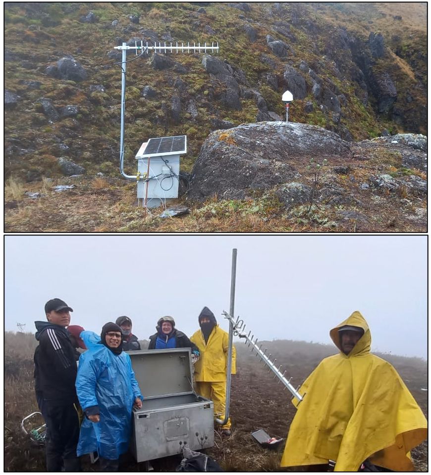 Nueva estación GPS instalada en el volcán Chiles, como parte del apoyo brindado por VDAP/USAID para el fortalecimiento de la vigilancia volcánica en el país