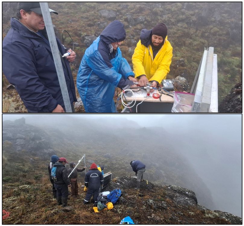 Nueva estación GPS instalada en el volcán Chiles, como parte del apoyo brindado por VDAP/USAID para el fortalecimiento de la vigilancia volcánica en el país