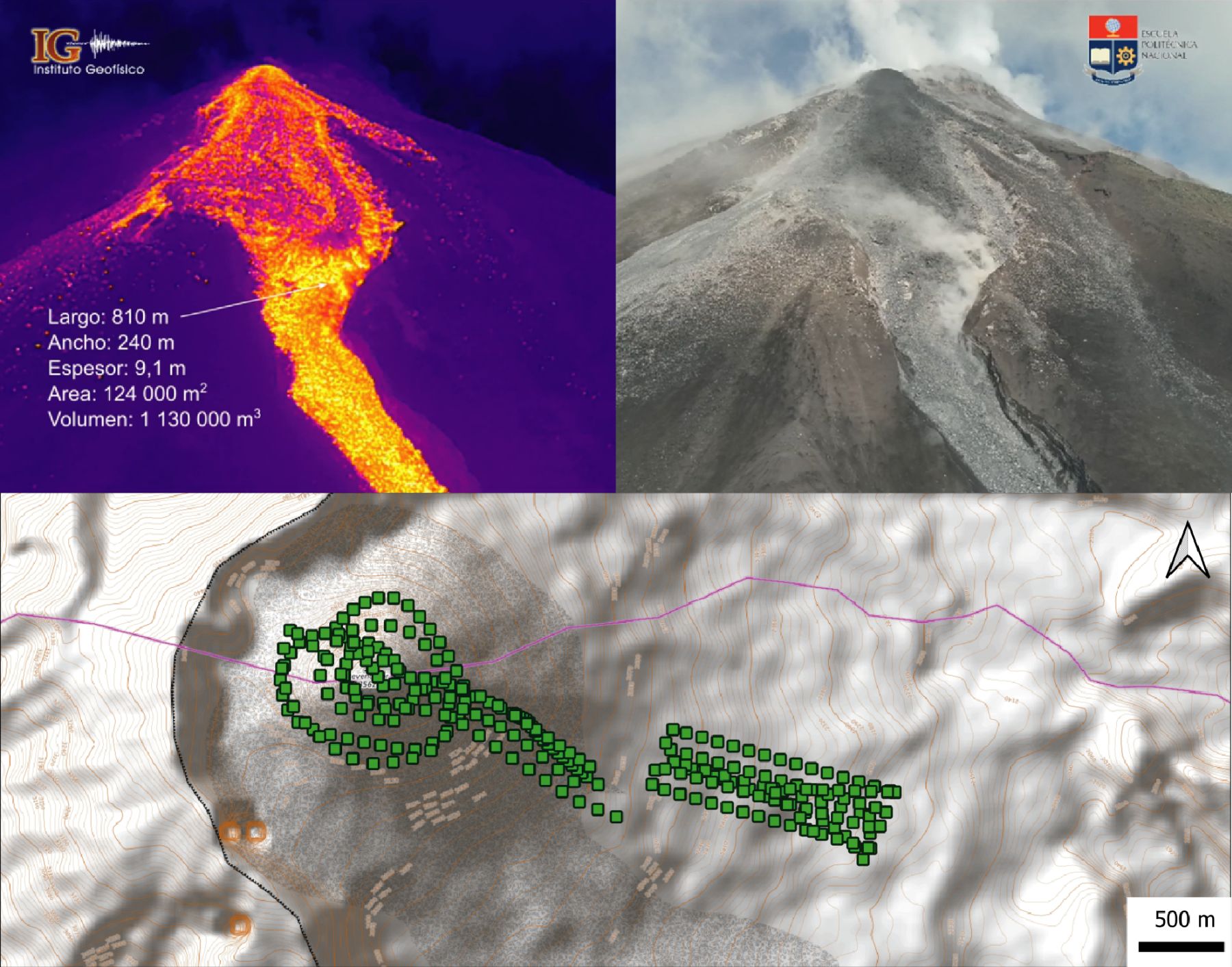Trabajos de monitoreo en el volcán El Reventador, provincias de Napo y Sucumbíos