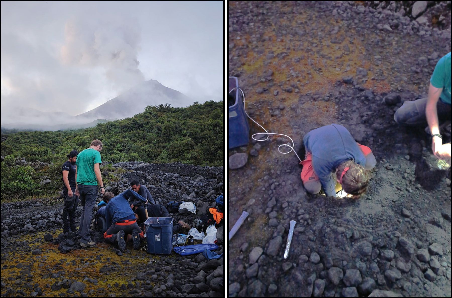 Trabajos de monitoreo interinstitucional en el volcán El Reventador, provincias de Napo y Sucumbíos