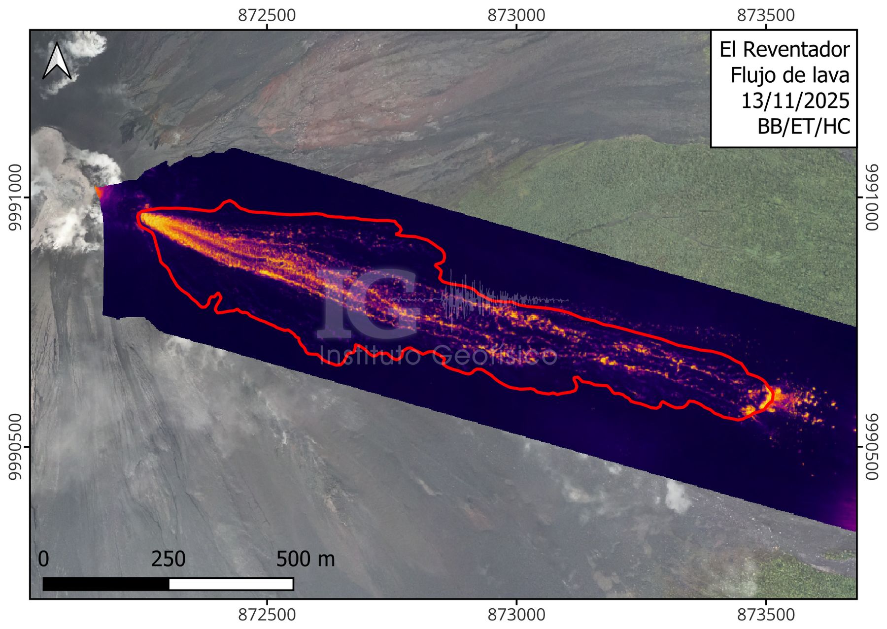 Trabajos de monitoreo interinstitucional en el volcán El Reventador, provincias de Napo y Sucumbíos