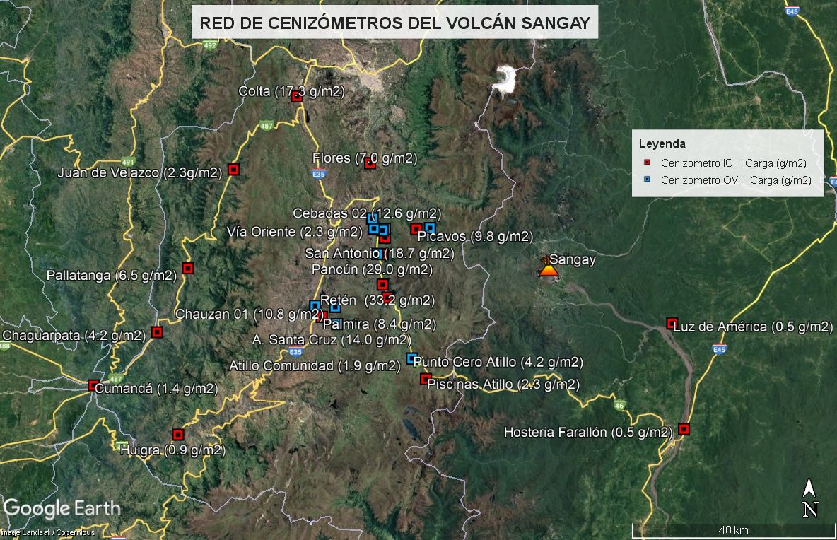 Recolección de ceniza y mantenimiento de la red de cenizómetros del volcán Sangay