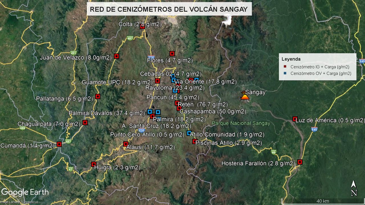 Campaña de recolección de ceniza y mantenimiento de la red de cenizómetros del volcán Sangay