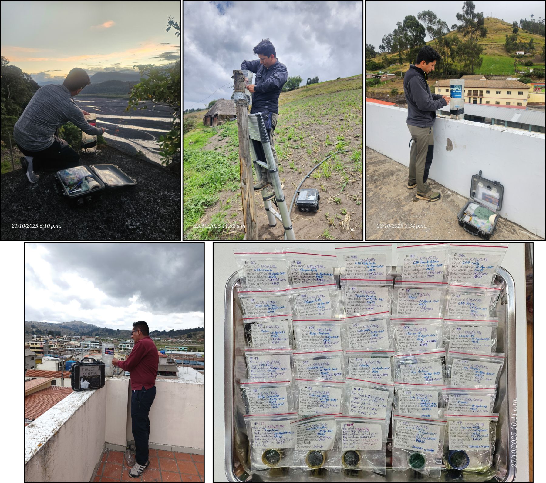 Recolección de ceniza y mantenimiento de la red de cenizómetros del volcán Sangay