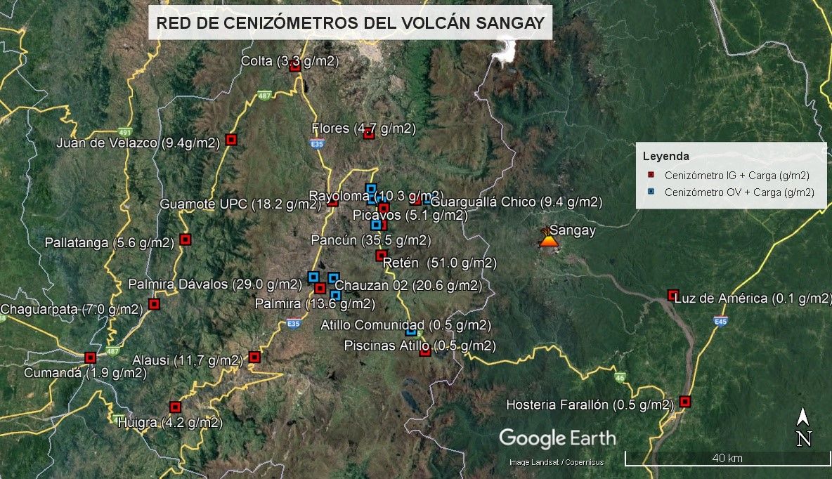 Recolección de ceniza y mantenimiento de la red de cenizómetros del volcán Sangay