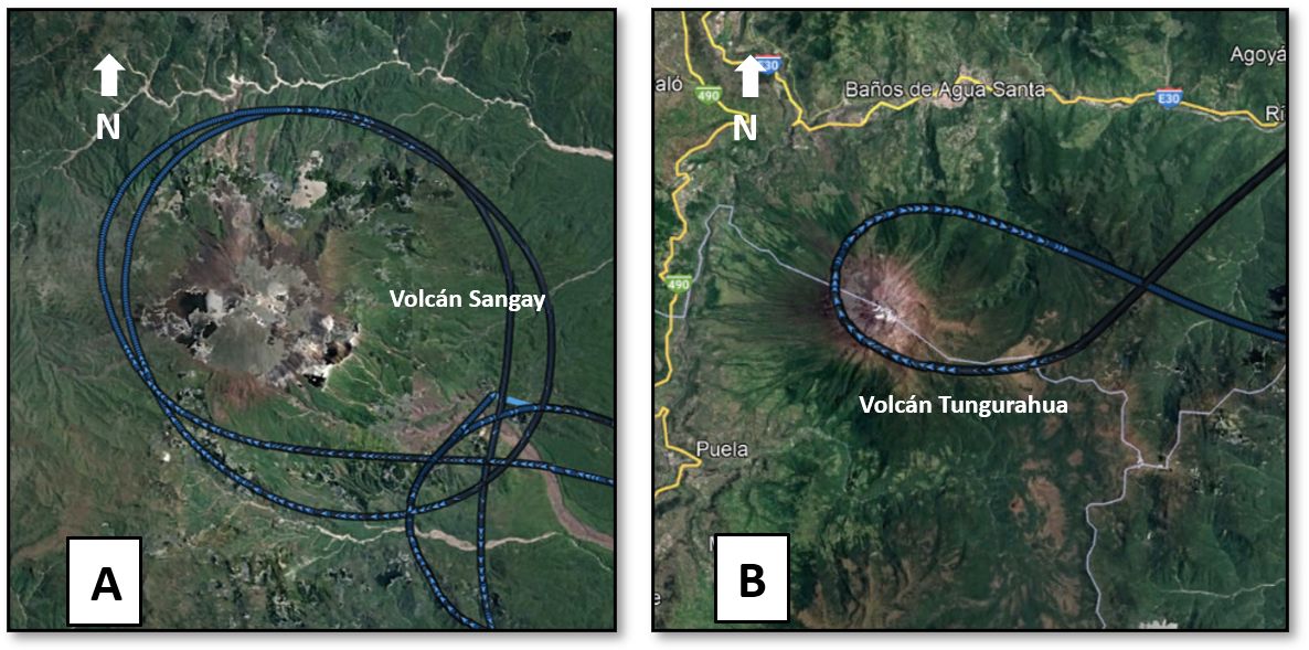 Sobrevuelo de monitoreo visual, térmico y de fluidos a los volcanes Sangay y Tungurahua