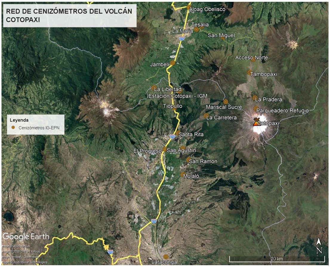 Mantenimiento de la red de cenizómetros del volcán Cotopaxi y visita técnica a observadores volcánicos