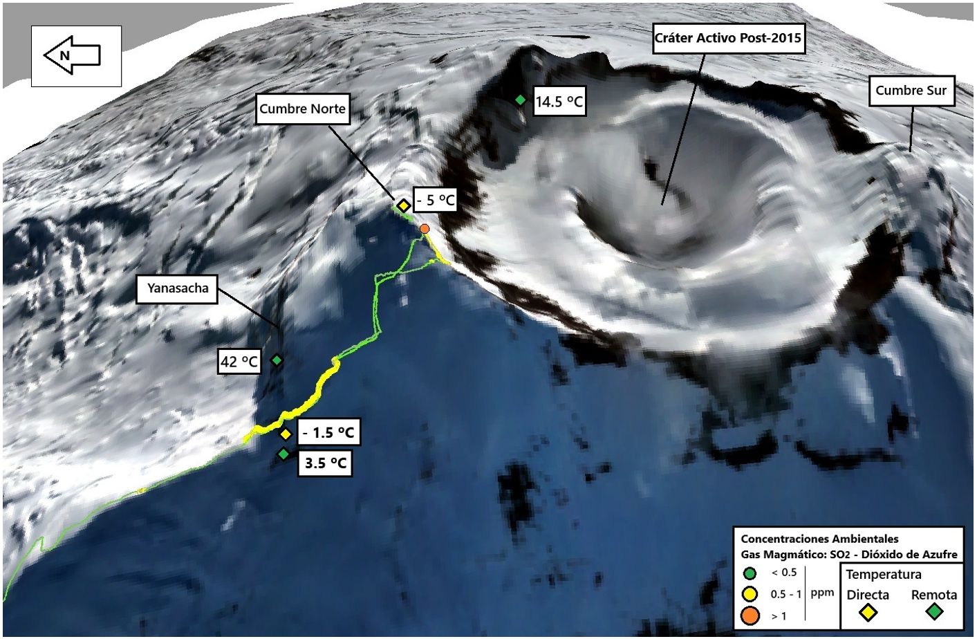 Trabajos de vigilancia de actividad superficial en la cumbre del volcán Cotopaxi
