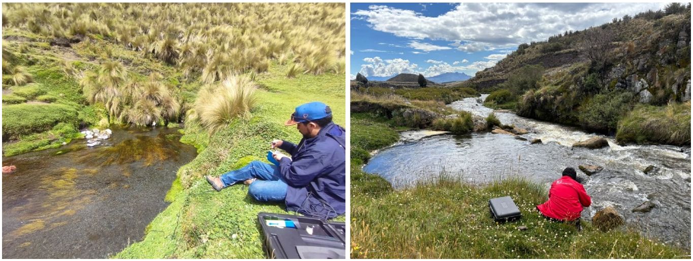 Muestreo de vertientes de agua en el volcán Cotopaxi y sobrevuelos con dron
