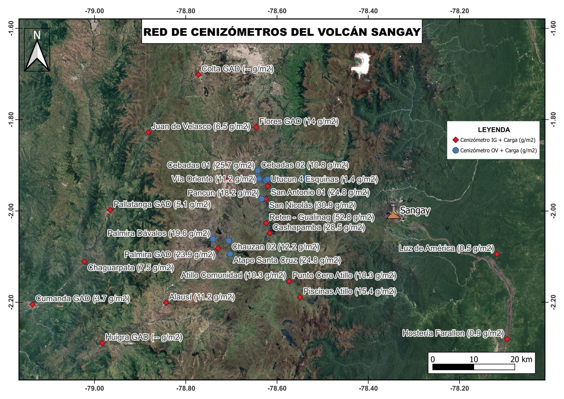 Recolección de ceniza y mantenimiento de la red de cenizómetros del volcán Sangay
