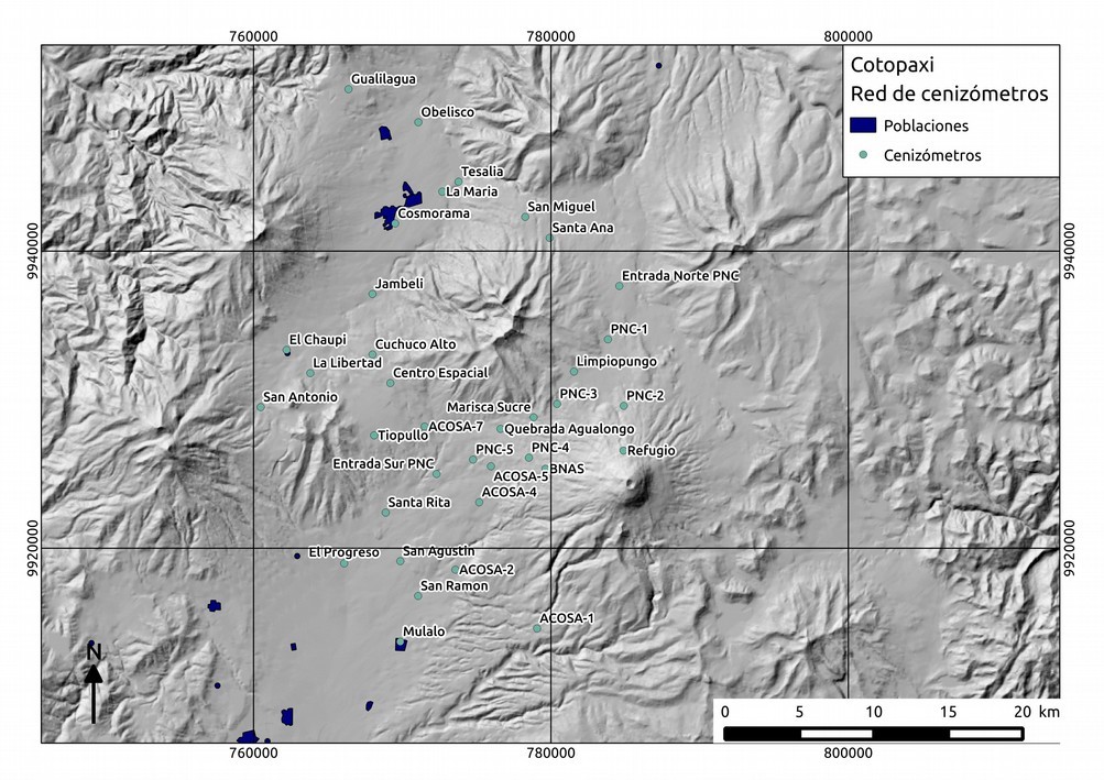 Red de cenizómetros del volcán Cotopaxi