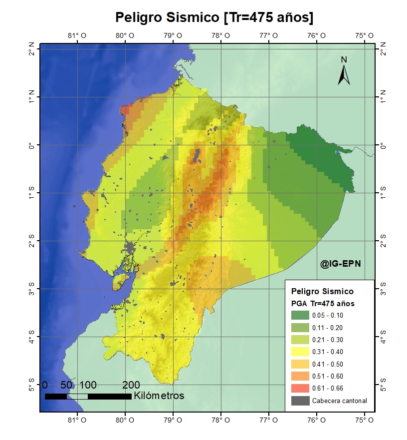 Mapa de peligro sísmico para un periodo de retorno de 475 años